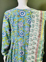 Long Sleeves Hand Block Printed A Line Kurti