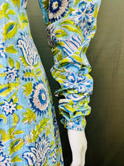 Long Sleeves Hand Block Printed A Line Kurti