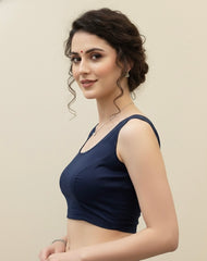 Navy Cotton Flex Plain Blouse