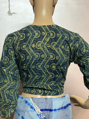 Indigo Dyed Hand Block Printed Collared Blouse