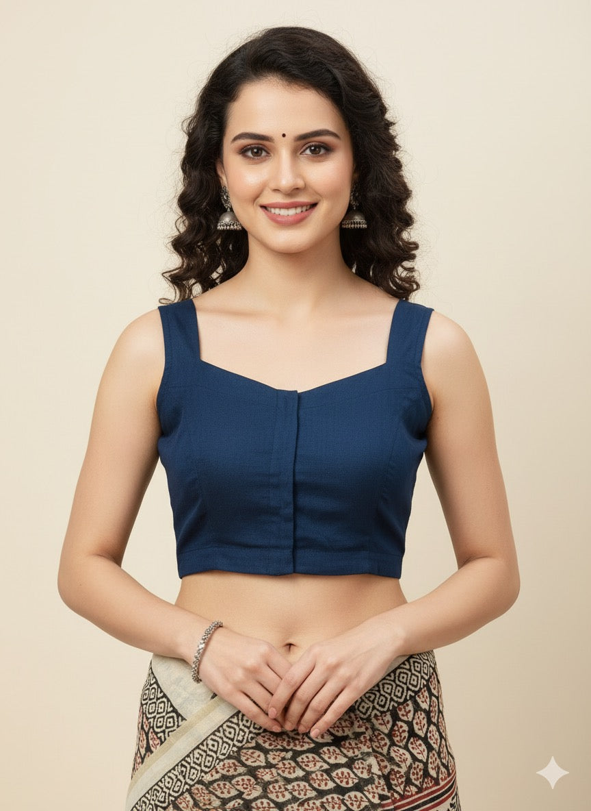 Navy Cotton Flex Blouse