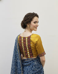 Ajrakh Mashru Silk Mirror Work Padded Blouse