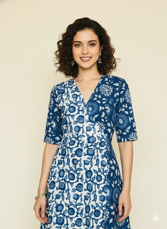 Hand Block Printed Wrap Around Dress