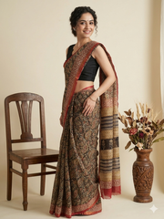 Kalamkari Hand Block Printed Kota Doriya Saree