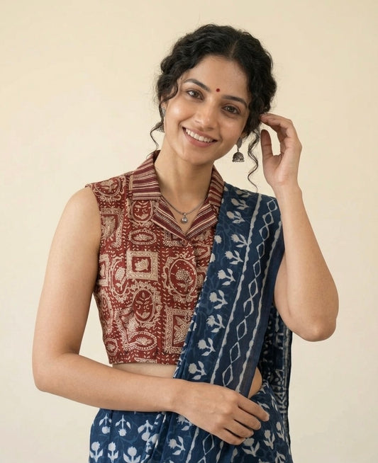 Kalamkari Hand Block Printed Collared Blouse