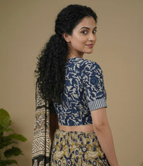 Indigo Dyed Hand Block Printed Collared Blouse
