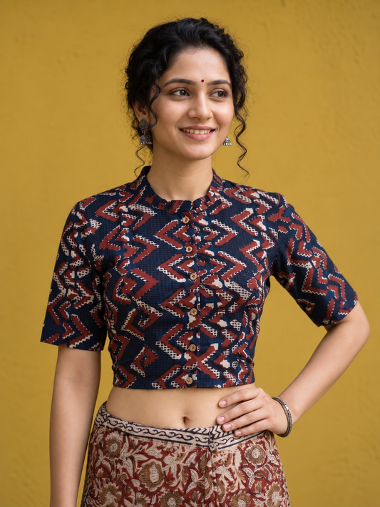 AJRAKH Hand Block Printed Blouse in Modal