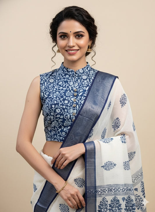 Indigo Dyed Hand Block Printed Blouse