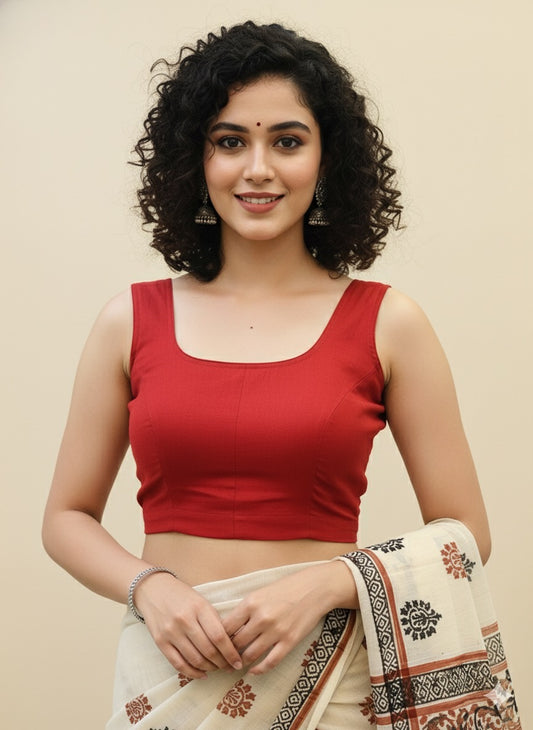 Red Cotton Flex Plain Blouse