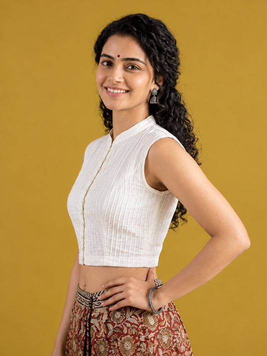 Plain Off White Blouse in Pintex Fabric