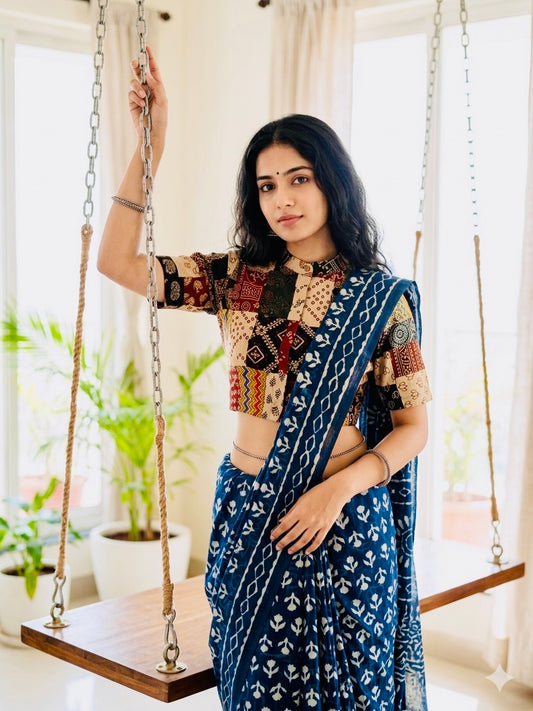 Patchwork AJRAKH Printed Cotton Blouse