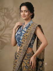Indigo Dyed Hand Block Printed Collared Blouse