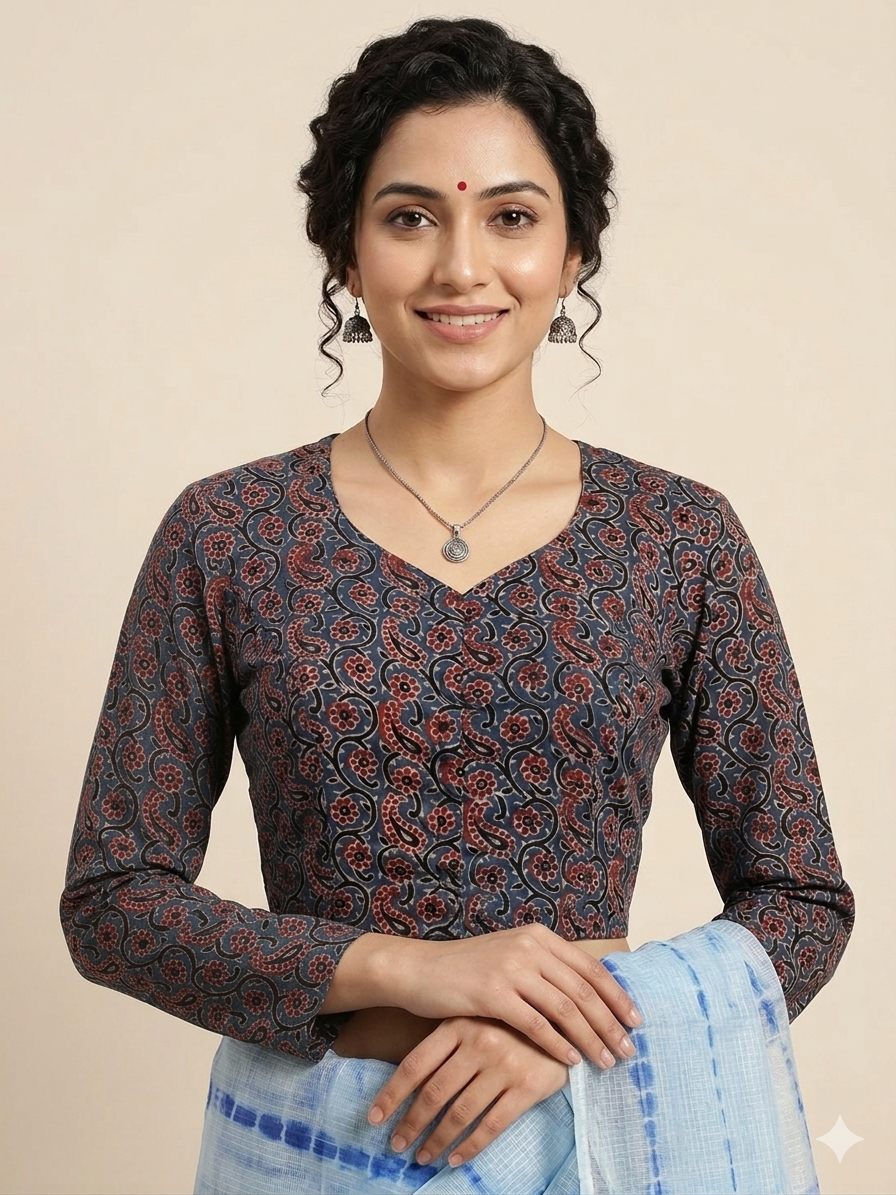 AJRAKH Long Sleeves Hand Block Printed Blouse