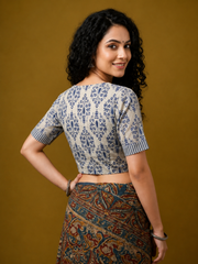 Indigo Dyed Hand Block Printed Collared Blouse l