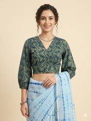 Indigo Dyed Hand Block Printed Collared Blouse