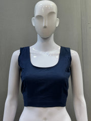 Navy Cotton Flex Plain Blouse