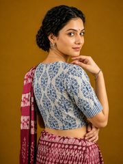 Indigo Dyed Hand Block Printed Collared Blouse l
