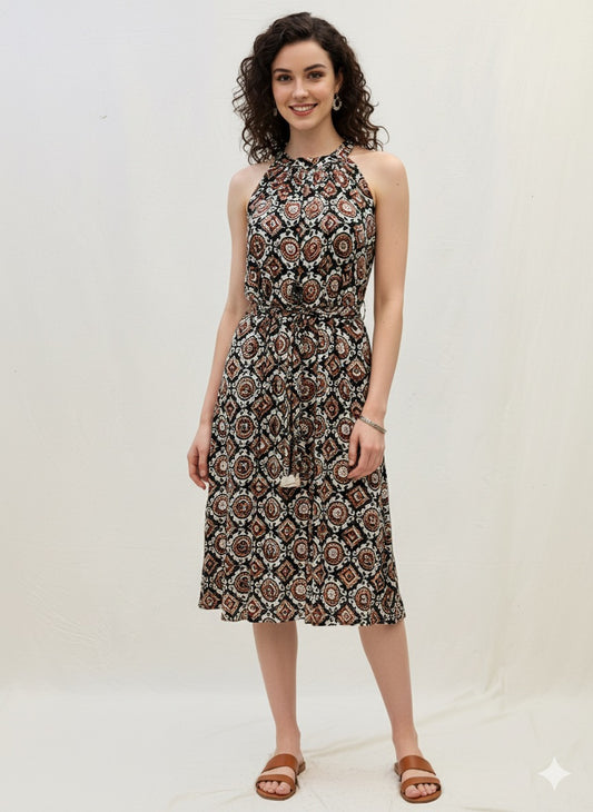 Modal Halter Neck Kalamkari Dress