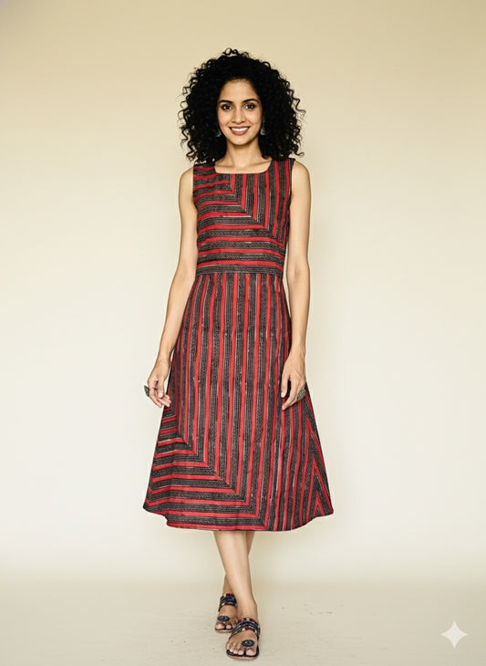 Hand Block Printed Sleeve Less Dress