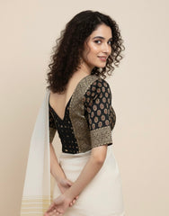 Ajrakh Mashru Silk Mirror Work Padded Blouse