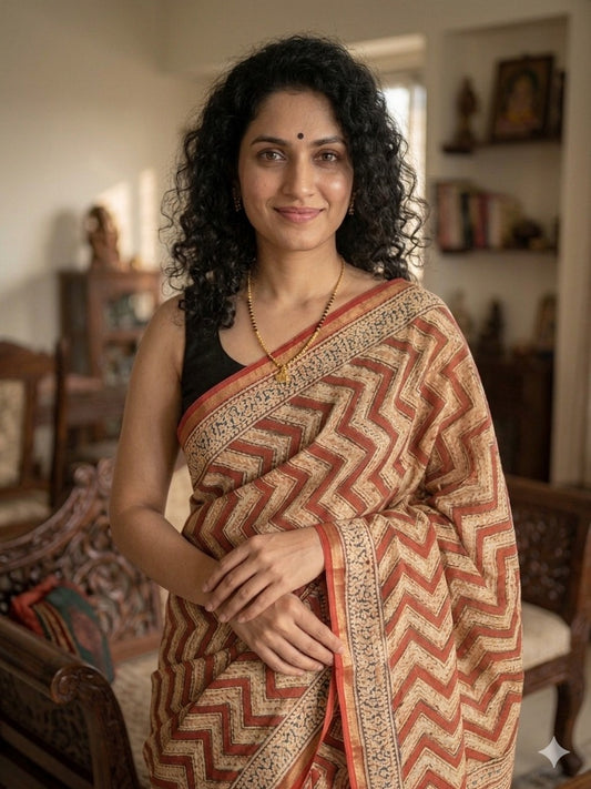 Hand Block Printed Chanderi Silk Saree