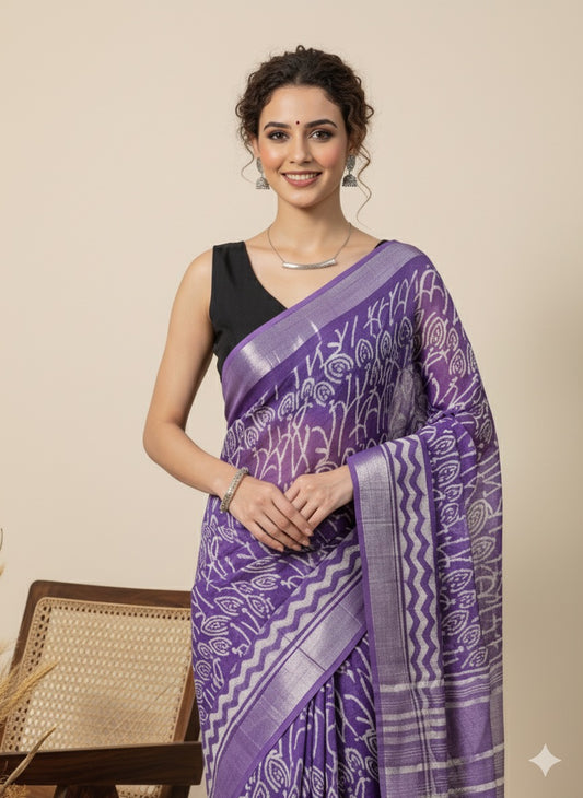 DABO Printed Cotton Linen Saree
