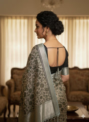 AJRAKH DABO Printed Cotton Linen Saree