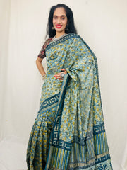 Chanderi Silk Saree in Dabo & Ajrakh Print