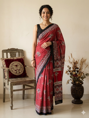 AJRAKH Printed Modal Silk Saree