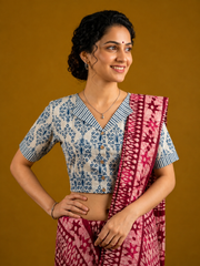 Indigo Dyed Hand Block Printed Collared Blouse l