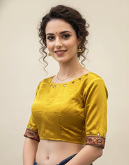 Ajrakh Mashru Silk Mirror Work Padded Blouse