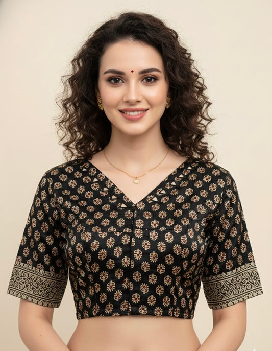 Ajrakh Mashru Silk Mirror Work Padded Blouse