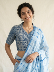 Indigo Dyed Hand Block Printed Collared Blouse