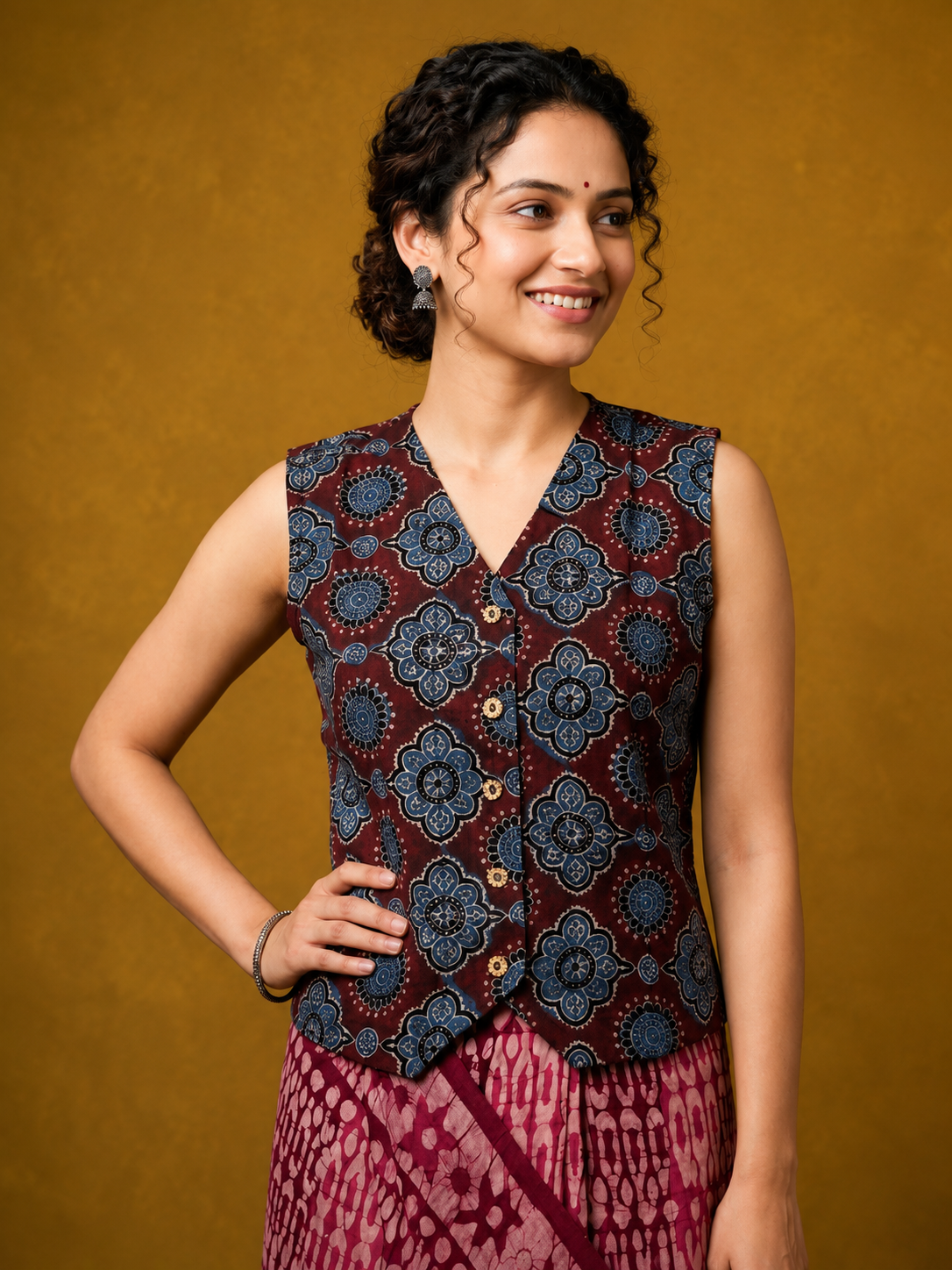 Ajrakh Hand Block Printed Jacket Blouse
