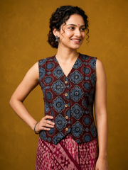 Ajrakh Hand Block Printed Jacket Blouse