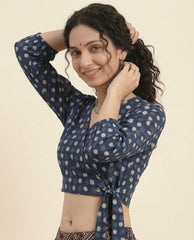 Polka Dots Indigo Wrap Blouse