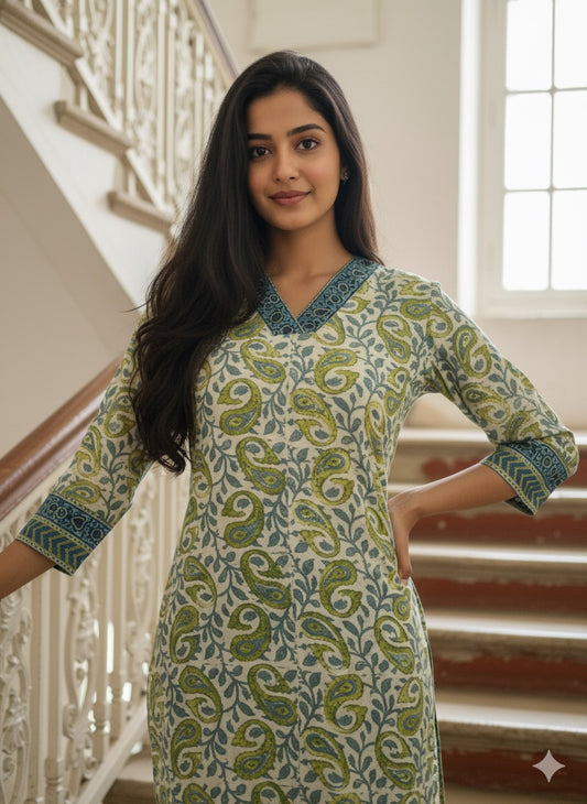 Ajrakh Dabo Printed Mul Cotton Kurti