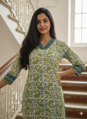 Ajrakh Dabo Printed Mul Cotton Kurti