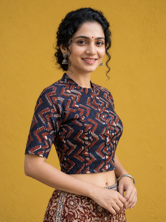 AJRAKH Hand Block Printed Blouse in Modal
