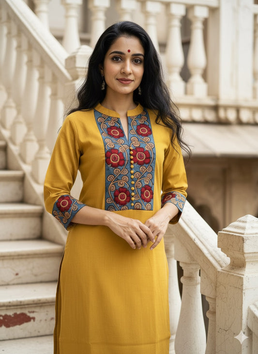 Khadi Cotton Flex Kalamkari Border Kurti