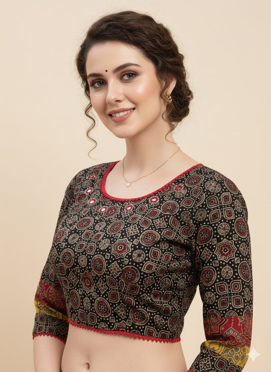 AJRAKH Padded Blouse with Mirror Work