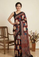 AJRAKH Printed Modal Silk Saree