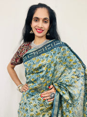 Chanderi Silk Saree in Dabo & Ajrakh Print