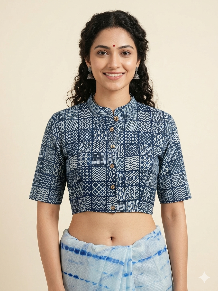 Indigo Dyed Hand Block Printed Blouse