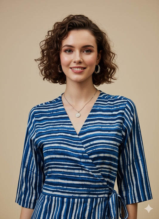 Indigo Dyed Wrap Around Dress