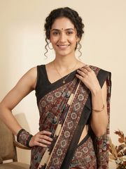AJRAKH Printed Modal Silk Saree