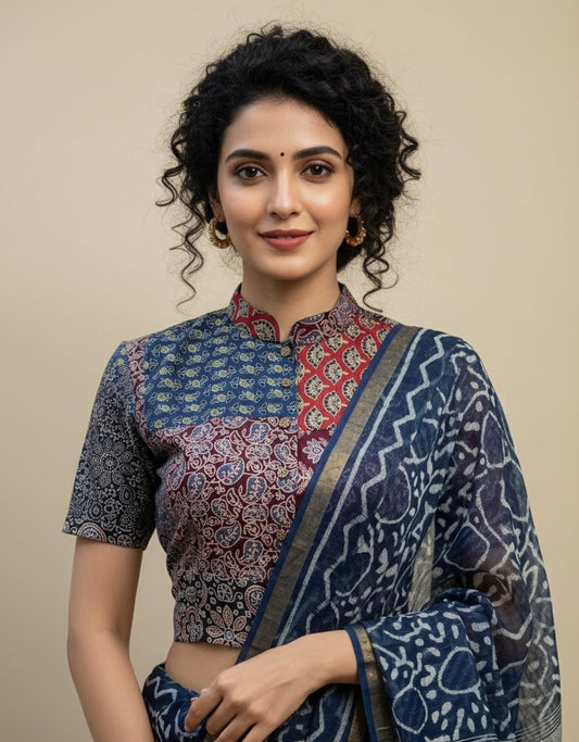 Patchwork AJRAKH Printed Cotton Blouse