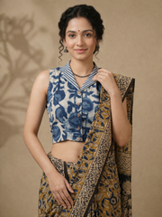 Indigo Dyed Hand Block Printed Collared Blouse