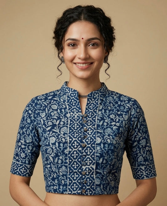 Indigo Dyed Hand Block Printed Blouse