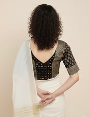 Ajrakh Mashru Silk Mirror Work Padded Blouse